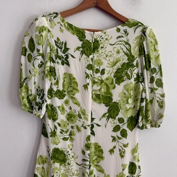 Reformation Simon Green Floral Puff Sleeve Mini Dress Size 4 - Picture 6 of 7